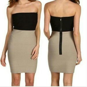 BCBGMaxazria Strapless Bandage Black & Tan Dress